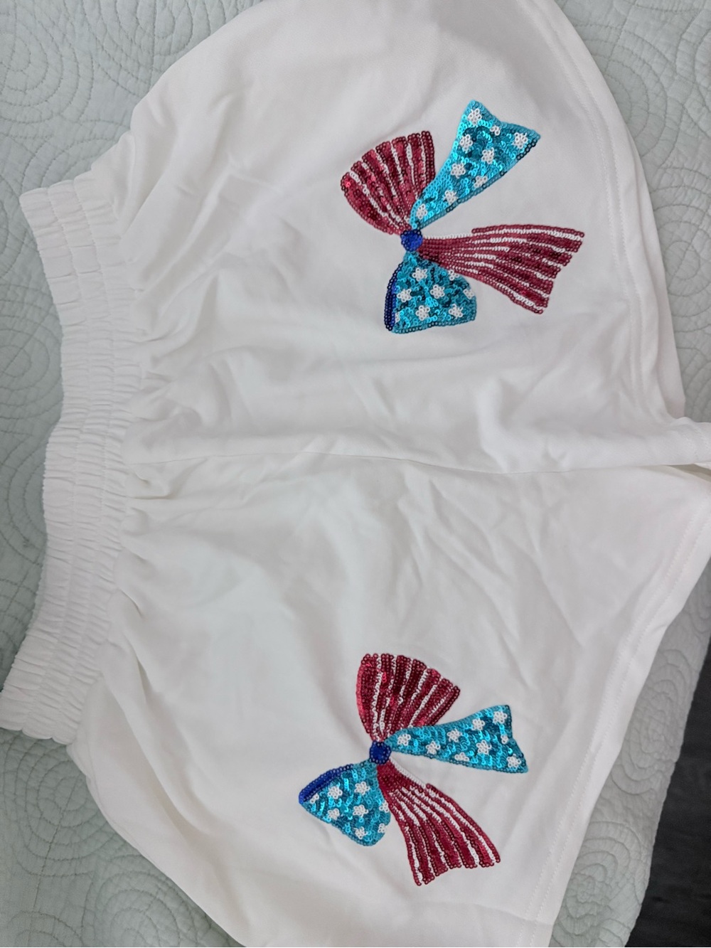 White Women’s Sequin Bow Lounge Shorts